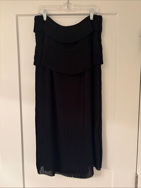 Black Pleated Strapless Midi Dress - Women